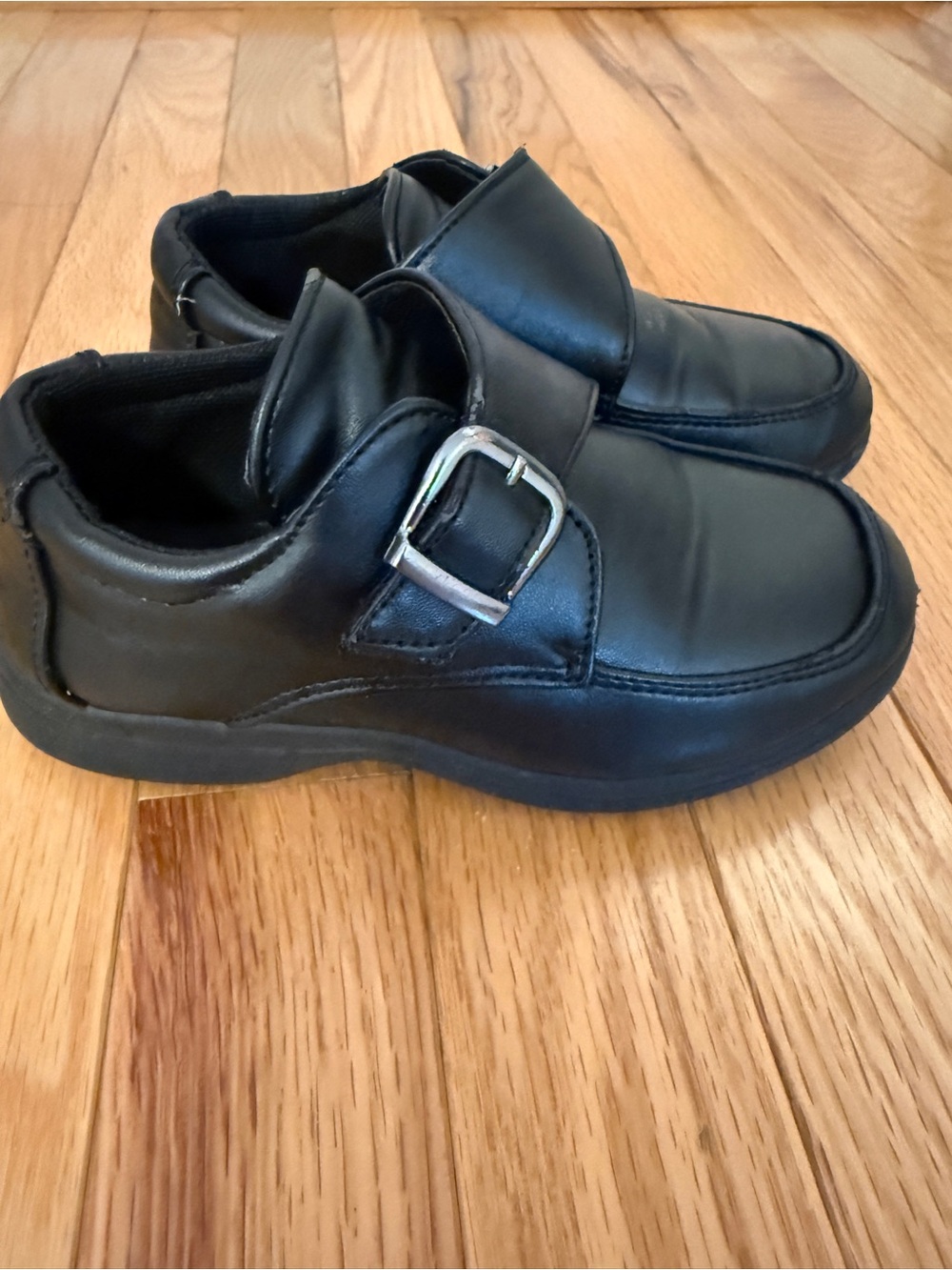 Kids Black Leather Buckle Dress Shoes